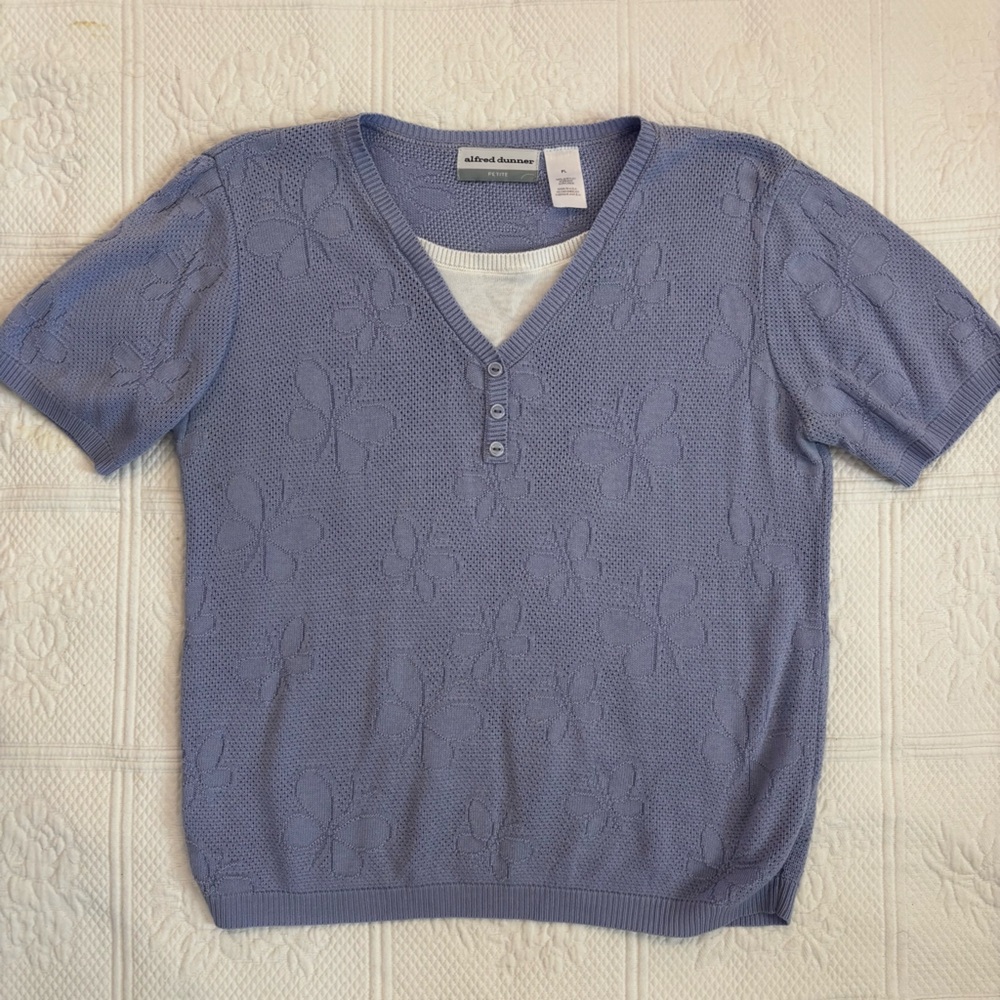Alfred Dunner Lavender Knit Top with Button Detail